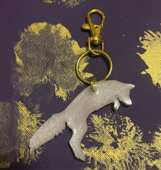 Iridescent Opal Leaping Fox keychain