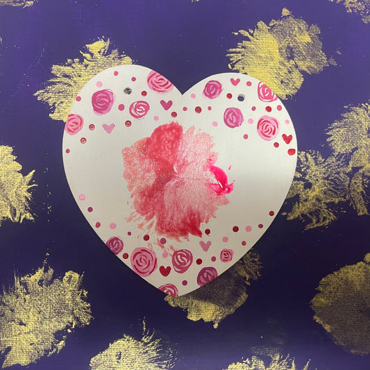 Wooden Rose heart Thystle Paw Painting