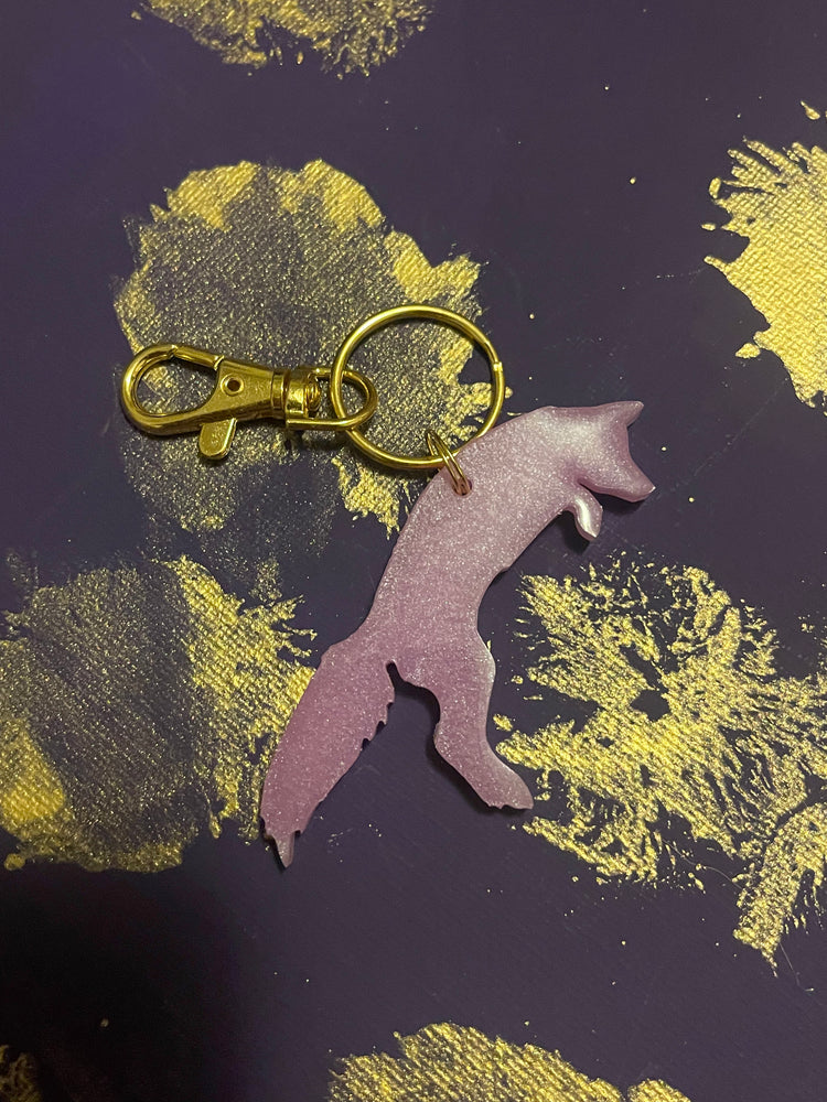 Iridescent Pink Leaping Fox keychain